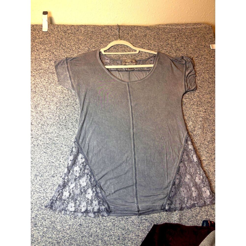 Cedar Rose top, lace insets. Medium womens grey